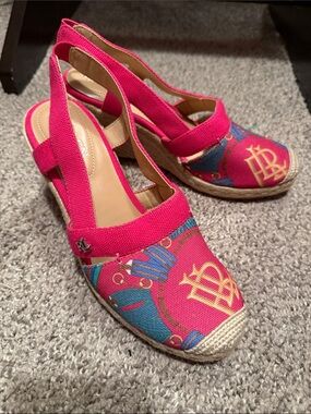 Lauren Ralph Lauren Fuchsia Printed Slingback Espadrille Wedges